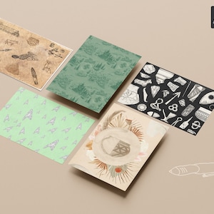 Vintage Postkarten Set Archäologie, Archäologe + Geschenk, Design + Zeichnung, Retro + Illustration, Grußkarte Urlaub + Feiertage