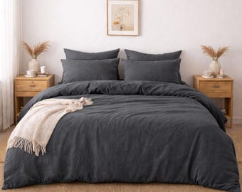 Charcoal Grey Linen Duvet Cover, Luxury Bedding Set with pillowcase, Comforter Cover