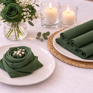 Pine Green Table Napkins, Reusable Cloth Napkins, Minimalist  Wedding & Party cotton Set ,