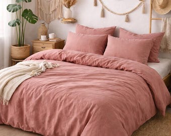 Dusty Rose Linen Duvet Cover – 100% Washed Linen Bedding, Eco Friendly Home Decor