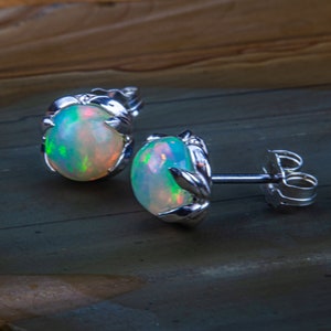 6mm Welo Opal Stud Earrings | genuine AAA-grade rainbow gemstones | nature inspired