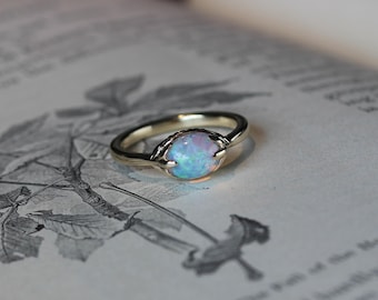 Oval Welo Fire Opal Ring | Genuine AAA grade rainbow gemstones | nature-inspired | October birthstone | floral jewelry