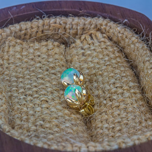 14K Solid Yellow Gold Fire Opal Stud Earrings | genuine AAA-grade rainbow gemstones | gold jewelry | nature inspired shops | October birthstone