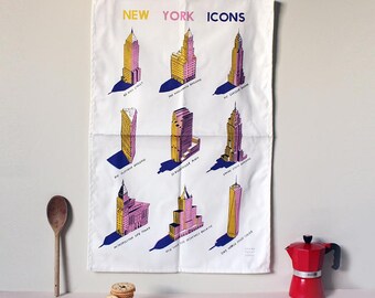 Save 5% at checkout with code special 5.New York City Icons. Tea towel. 100 per cent cotton linen.Made in U.K.Free shipping.