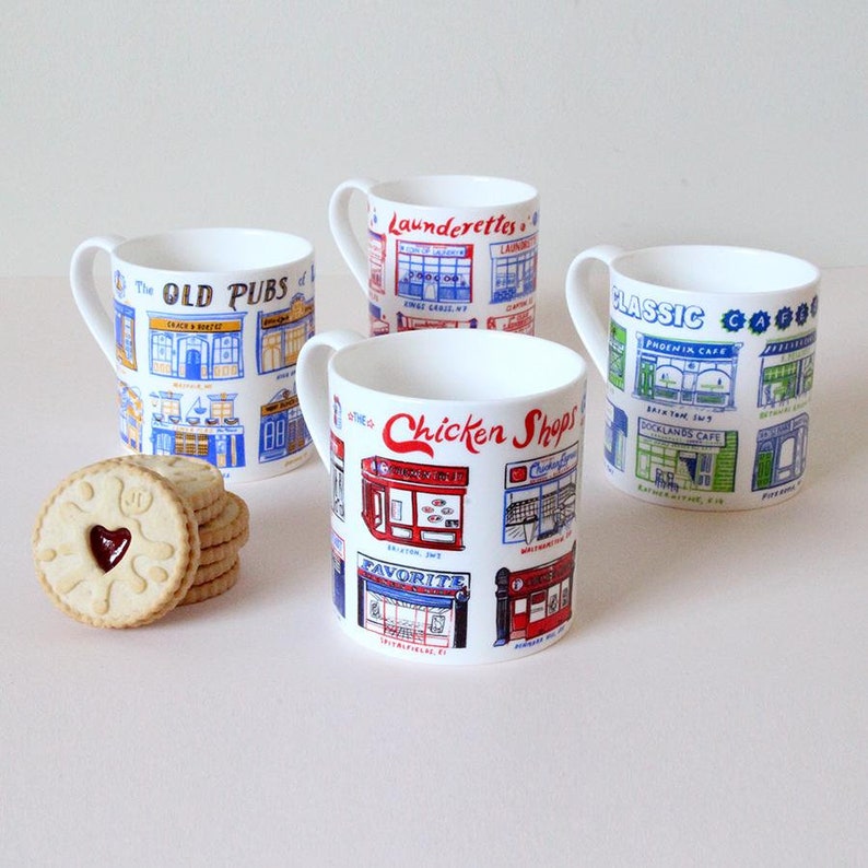 Classic Cafes of London Fine Bone China Mug.Hand finished in Etsy