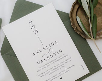 Wedding invitation with embossing 'olive letterpress' including envelope and sealing wax, NON-PERSONALIZED SAMPLE
