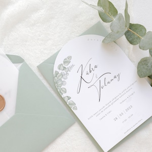 Hochzeitseinladung Halbrund 'Eukalyptus' inklusive Kuvert und Siegelwachs, NICHT-PERSONALISIERTES MUSTER