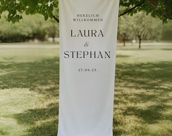 Welcome banner for weddings 'AMORA' made of high-quality linen | Fabric banner for events | 55 x 220 cm