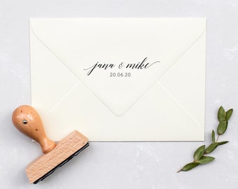 moderne Kalligraphie Hochzeitsstempel | Holzstempel | personalisiert Stempel mit Namen & Datum | Adressstempel Namensstempel Hochzeit