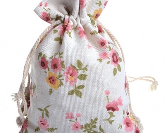 50Pcs Drawstring Floral Gift Bags Bulk Fabric Wedding Favor Bridal Shower Pouches, 10 x 15cm