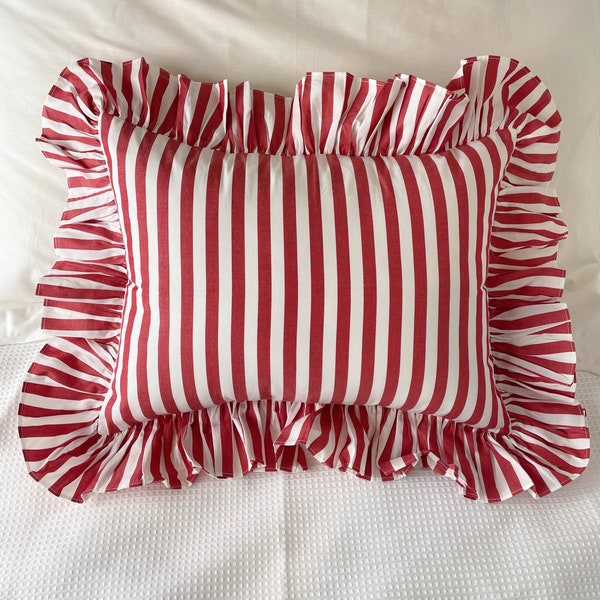 Rote Streifen Rüschen Baumwolle Kissen
