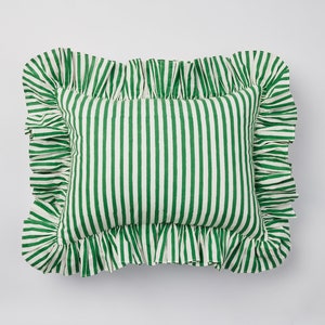Green Stripe Ruffle Blockprint Mini Cushion