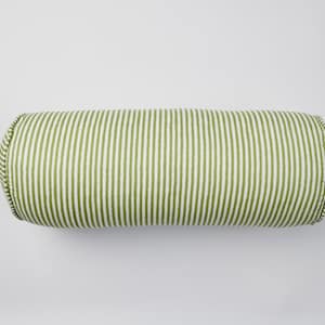 Sage Green Stripe Blockprint Cotton Bolster Cushion image 1