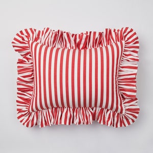 Red Stripe Ruffle Cotton Cushion