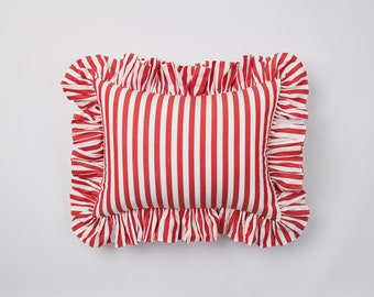 Red Stripe Ruffle Cotton Cushion