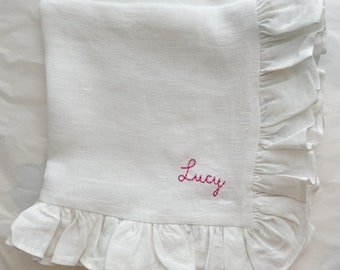 Embroidered Custom Linen Ruffle Napkins Personalised Napkins, Custom Napkins