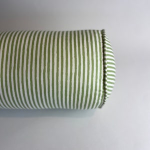 Sage Green Stripe Blockprint Cotton Bolster Cushion image 2