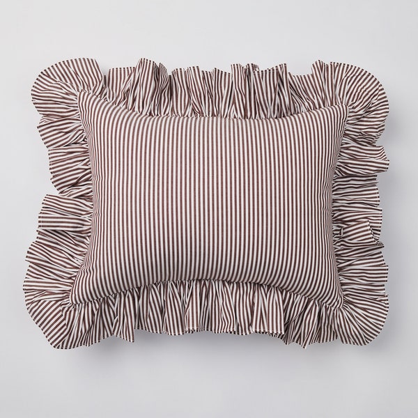 Chocolate Brown Candy Stripe Ruffle Cushion