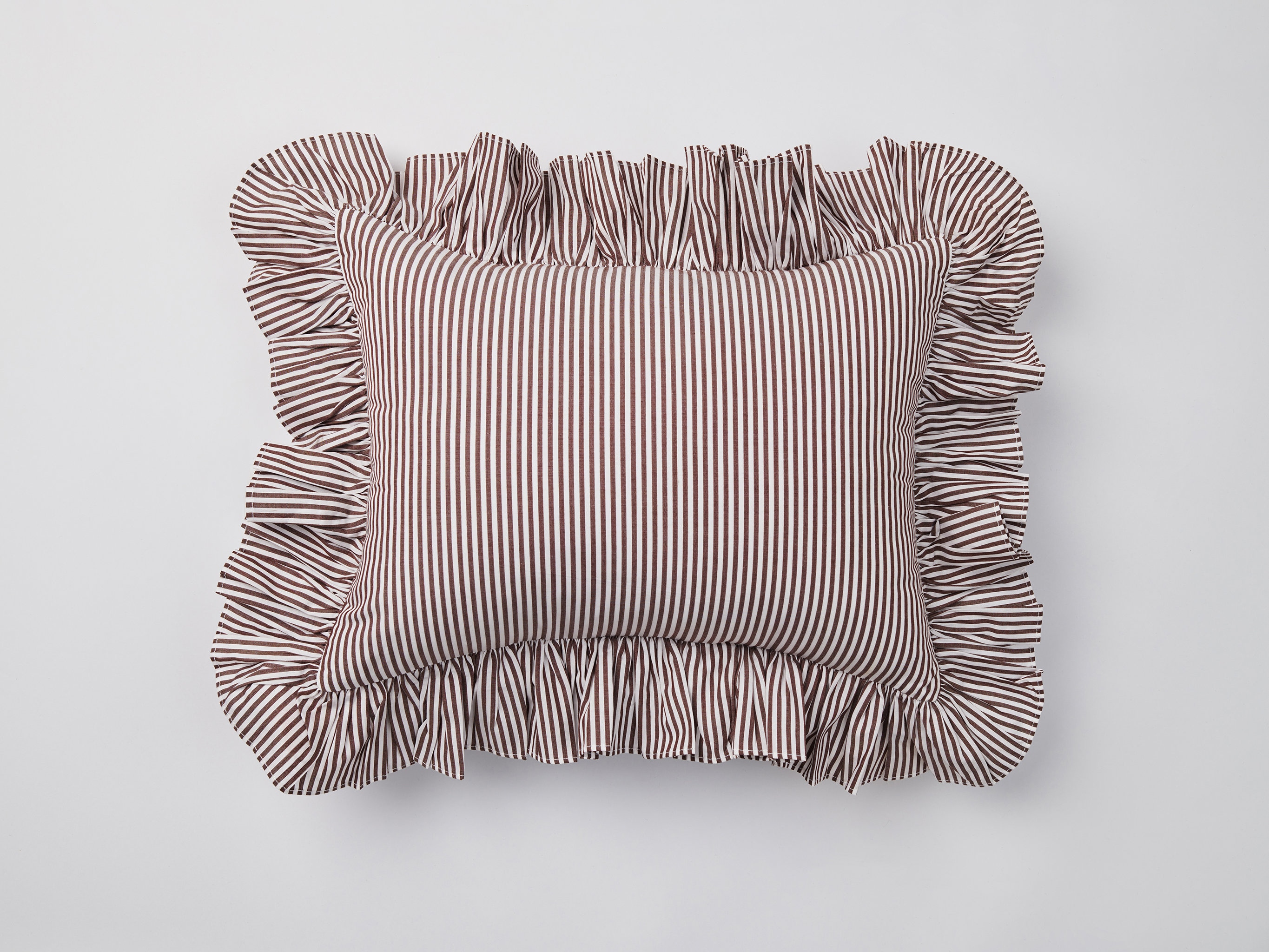 Chocolate Brown Candy Stripe Ruffle Cushion