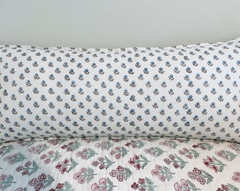 Lumbar Cushion in blockprint cotton - extra long pillow
