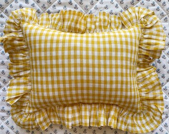 Linen Ruffle Mini Cushion in Beige Gingham - Etsy