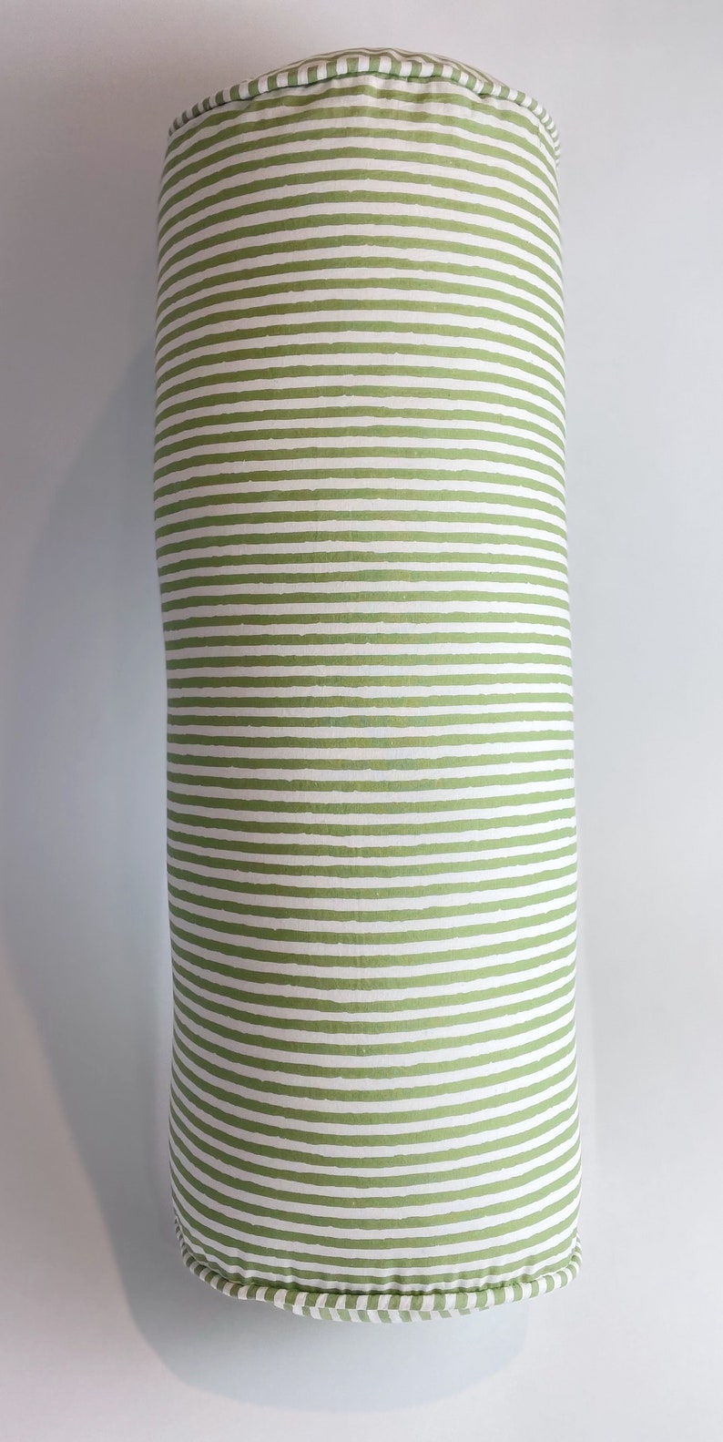 Sage Green Stripe Blockprint Cotton Bolster Cushion image 4