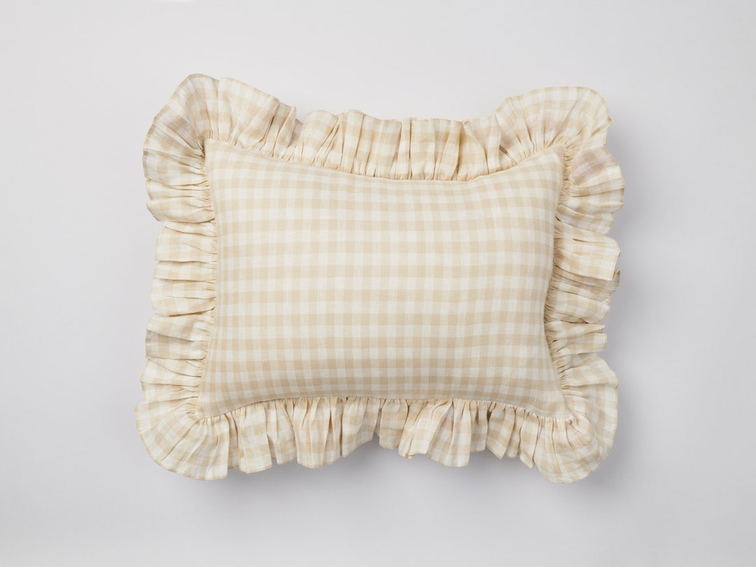 Linen Ruffle Mini Cushion in Beige Gingham - Etsy