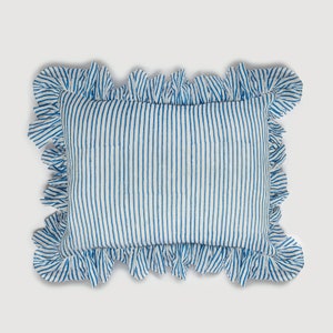 Stripe Ruffle Blockprint Mini Cushion