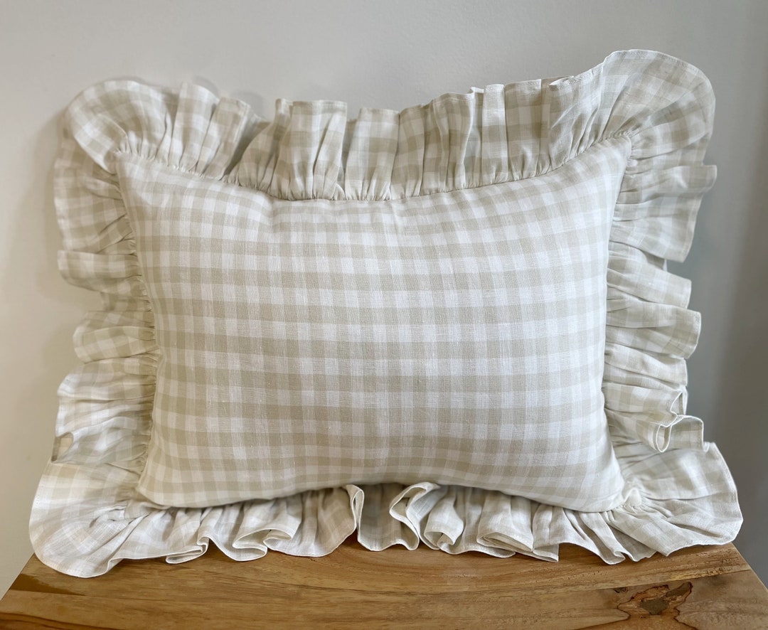 Linen Ruffle Mini Cushion in Beige Gingham - Etsy