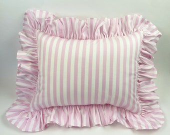 Ruffle Pink Stripe Cotton Mini Cushion