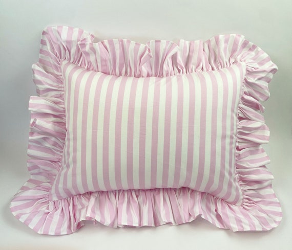 Ruffle Pink Stripe Cotton Mini Cushion 