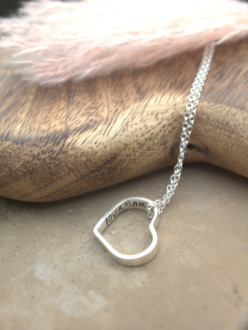 Love You Silver Heart Pendant Necklace / Sterling Silver Valentine Jewellery / Love Heart Jewellery / Handmade in Wales image 3