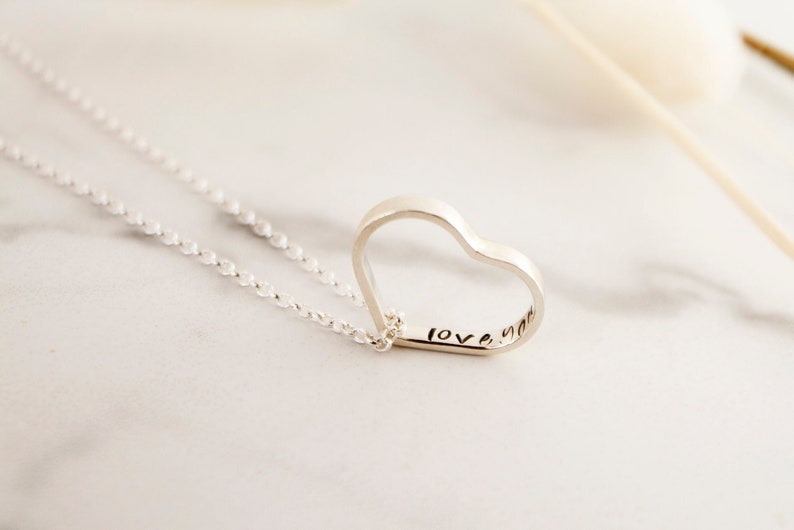 Love You Silver Heart Pendant Necklace / Sterling Silver Valentine Jewellery / Love Heart Jewellery / Handmade in Wales image 1