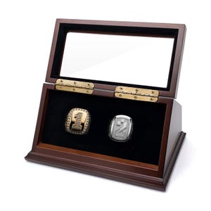 Championship Ring Display Case: Brown Wood & Black Velvet, Holds 2-7 Rings