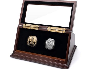 Championship Ring Display Case: Brown Wood & Black Velvet, Holds 2-7 Rings
