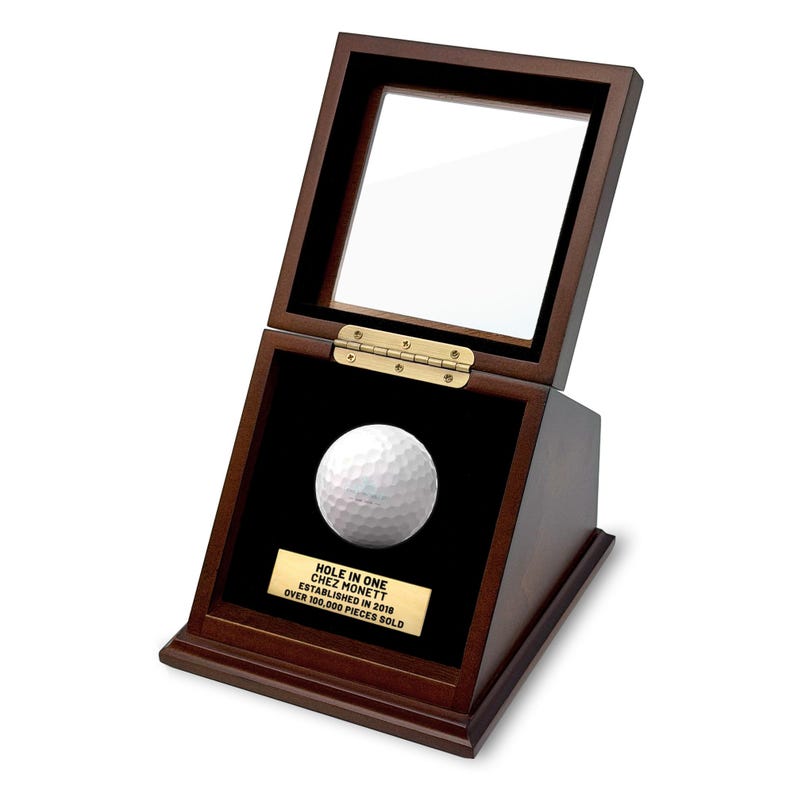 Wood Golf Ball Display Case: Hole In One Gift, Custom Plaque image 2