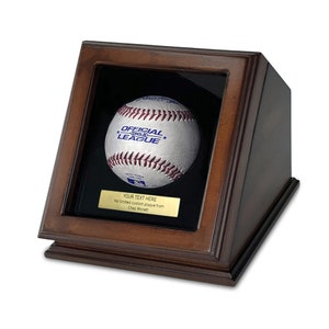 Baseball Display Case Box - Custom Plaque Engraving - Wood with Glass Lid - Single