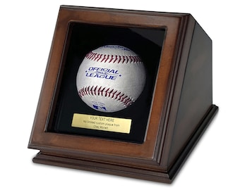 Baseball Display Case Box - Custom Plaque Engraving - Wood with Glass Lid - Single