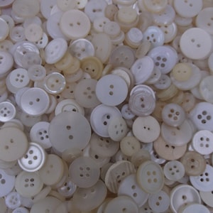 Small basic vintage buttons, flat two and four buttons, white craft button collection, mystery buttons, white button stash