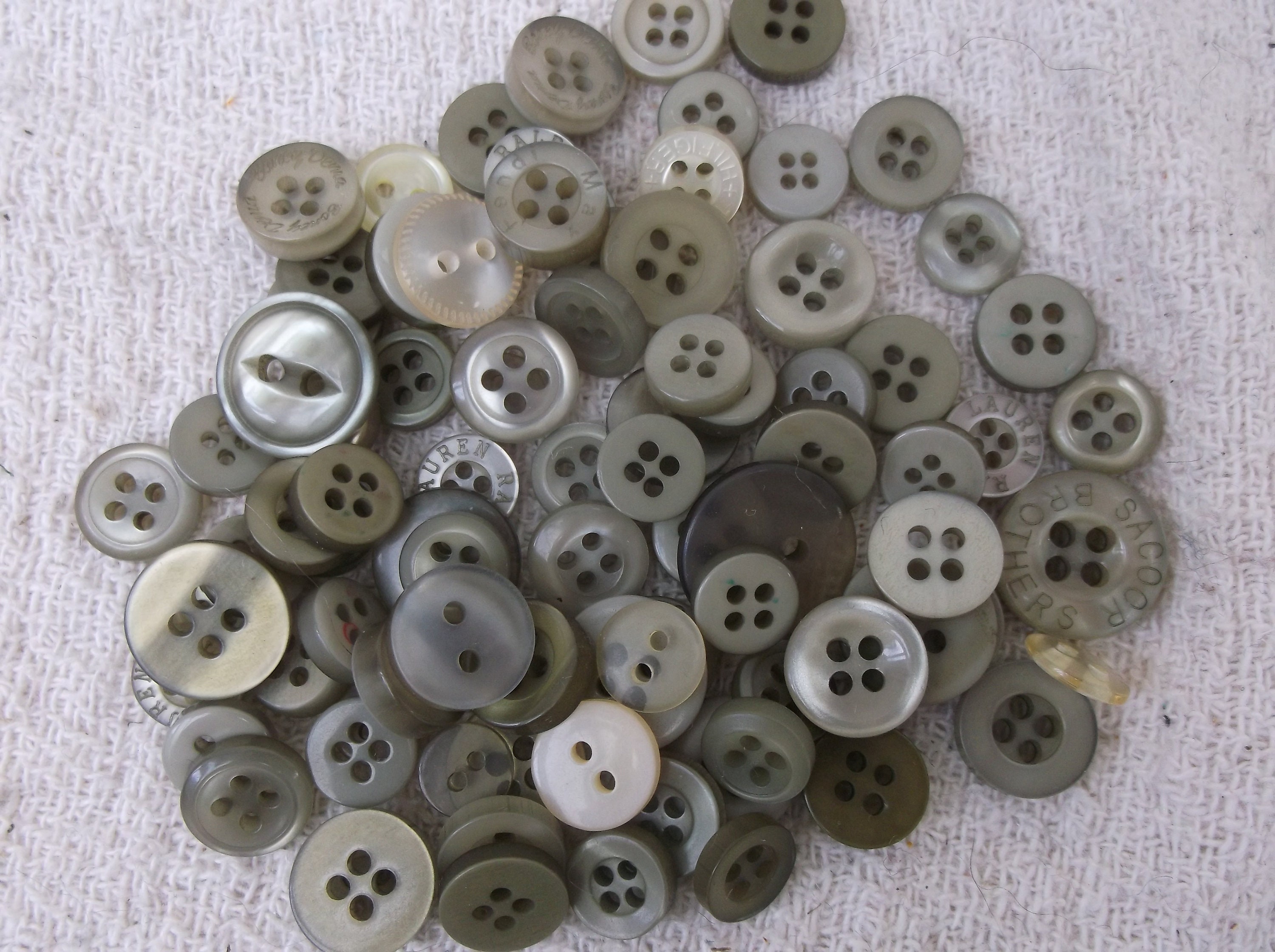 Small Fancy Vintage Buttons, Flat Buttons, Sage Green Craft Button