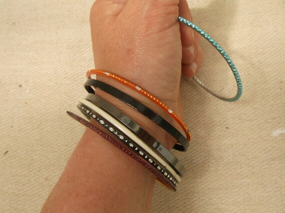 Multi-coloured bangles, random metal bracelets, d… - image 4