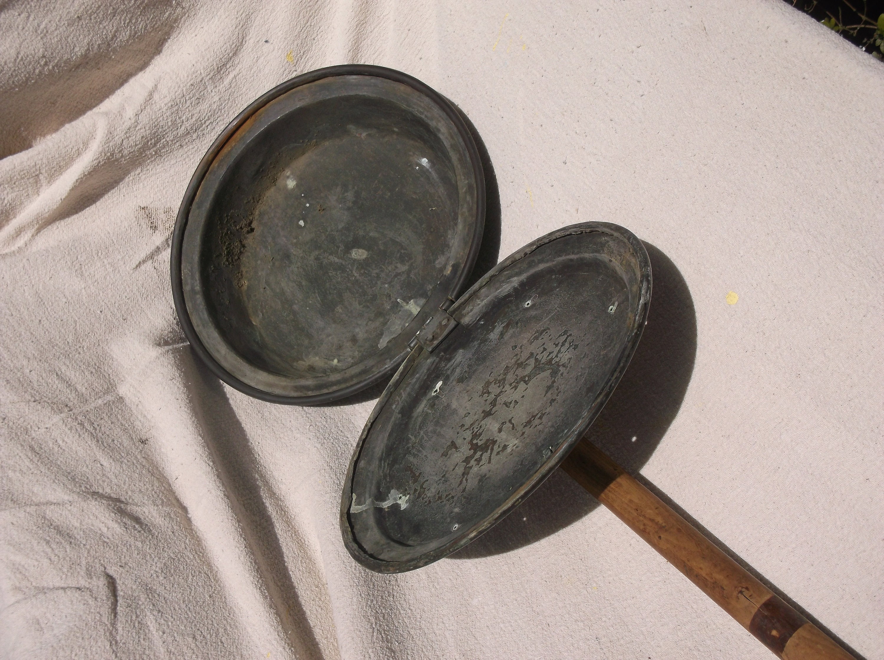 Vintage Bed Warming Pan, Brass Long Handled Pan, 1800's Heating Tool