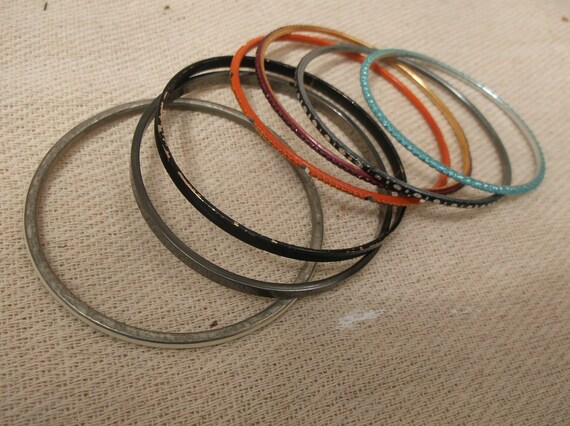 Multi-coloured bangles, random metal bracelets, d… - image 2