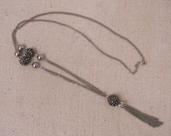 Silver Bead Tassel Necklace: Costume Jewelry, 23-inch Chain