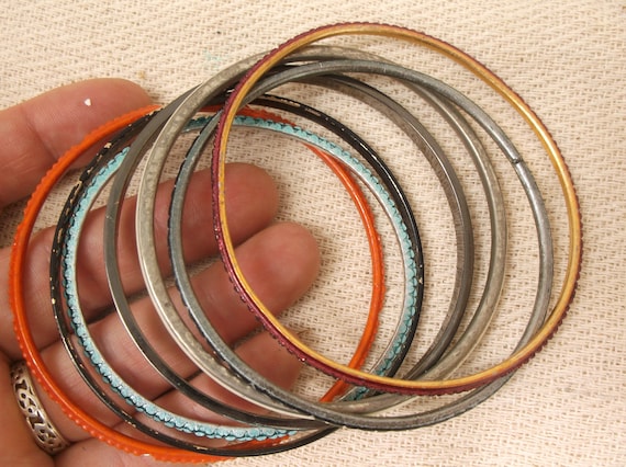 Multi-coloured bangles, random metal bracelets, d… - image 5