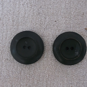 Dark green coat buttons, two hole buttons, flat buttons, vintage Bakelite buttons