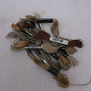 Embroidery silks, brown threads bundle, cross stitch supplies, DMC silks