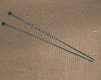 Blue metal knitting needles, UK size 8 eight, 4 mm, steel knitting pins
