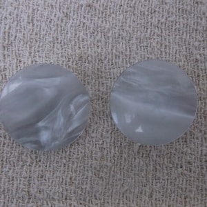 Vintage Silvery White Shank Buttons: 1-inch Translucent Pair