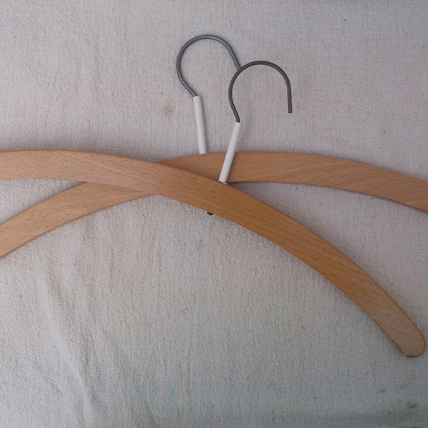 2 Vintage wooden coat hangers, ladies hangers with gripper, single bar coat-hanger,  dress clothes tidy